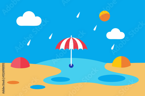 Rainy Beach Day A Colorful Illustration of Summer Showers and Sunshine