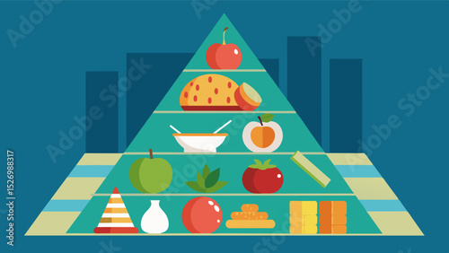 A visual representation of a dwindling food pyramid with each layer representing a different food group and the decreasing availability of these items in countries affected by. Vector illustration