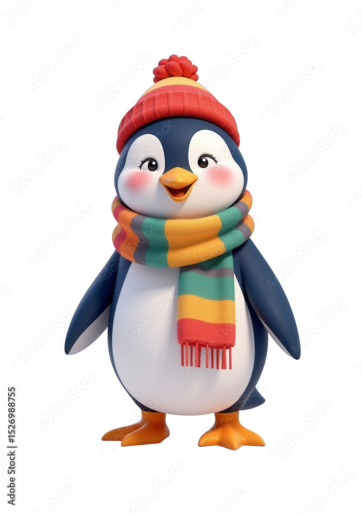 Fototapeta premium Isolated penguin character in colorful winter attire transparent background fun environment for kids