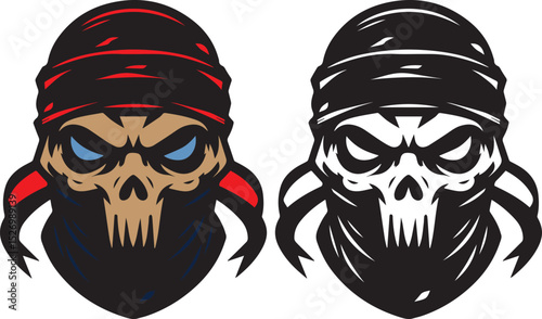 Skull Ninja Vector Illustration Two Color Variations
