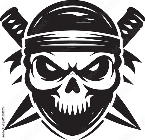 Ninja Skull with Crossed Daggers A Vector Illustration 