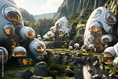 Eco-friendly futuristic hive city. sustainable energy plaza with beehive form