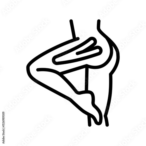 Hip joint kinesio tape strips outline icon. Joints and ligaments support. Elastic therapeutic tape. Muscles swelling and pain reduction. Isolated line symbol illustration
