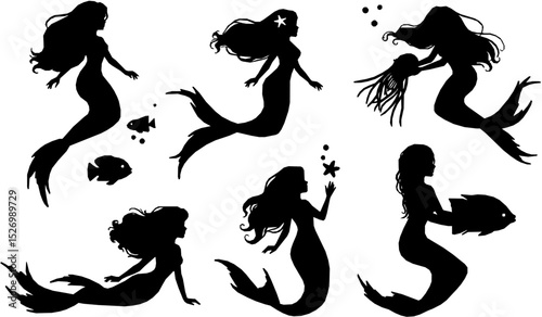 sea maid vector silhouettes
