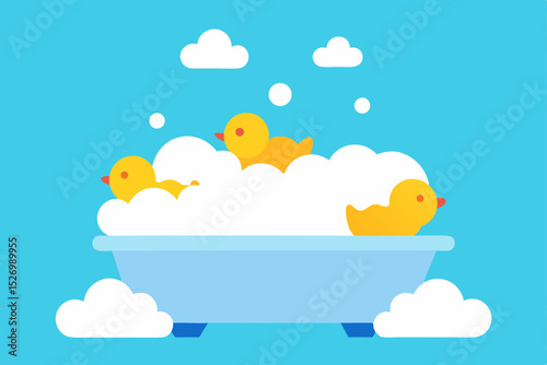 Adorable Rubber Duckies in a Bubbly Bath A Cute Illustration