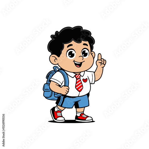 Cartoon Boy in Uniform with Backpack