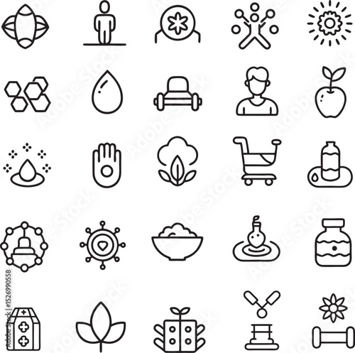 Collection of Wellness and Healthcare Icons: A Diverse Set of Line Art Graphics