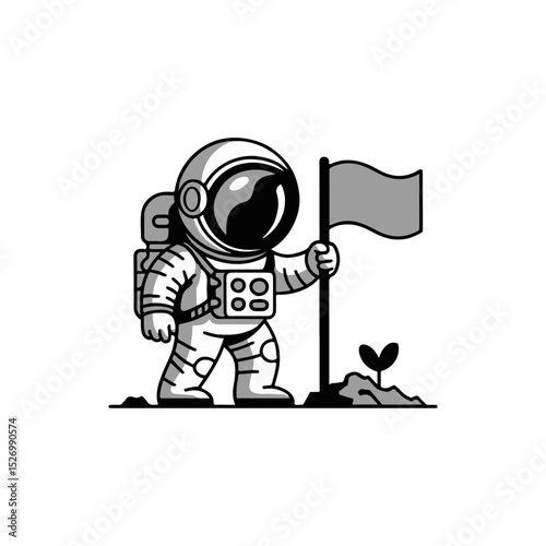  Cartoon Astronaut with Heart Flag on Moon