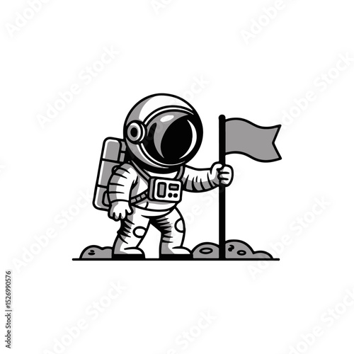 Cute Astronaut Character with Flag