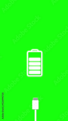 vertical animation of digital battery indicator when charging with green background
