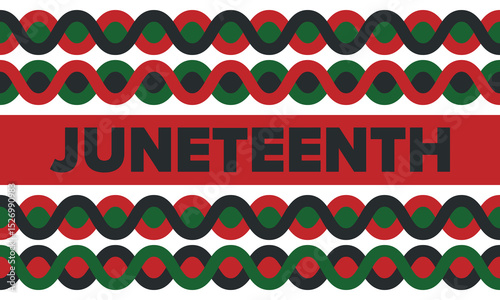 Juneteenth Independence Day. Freedom or Emancipation day. Annual american holiday, celebrated in June 19. African-American history and heritage. Poster, greeting card, banner and background. Vector