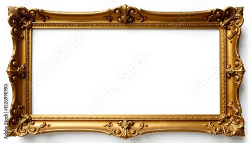 Ornate gold vintage frame, isolated on white background, aged, gold, luxury