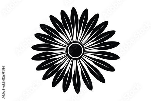 Black and White Daisy Flower Silhouette with Distinctive Petal Arrangement for Graphics Projects