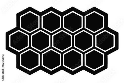 Black and White Honeycomb Illustration Abstract Pattern of Hexagons Arranged Closely Together