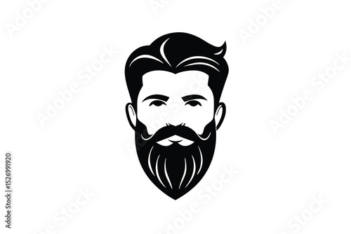 Black and White Illustration of a Man's Face with a Stylish Beard