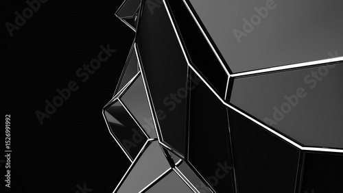 Fototapeta Naklejka Na Ścianę i Meble -  3D abstract futuristic surface on a black background with a dark abstract diamond. 3d rendering illustration not AI