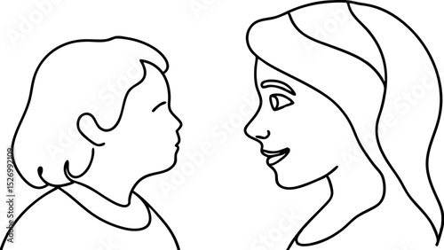 Vector illustration of a mother and child sharing a loving gaze, emphasizing affection and connection in a simplistic design