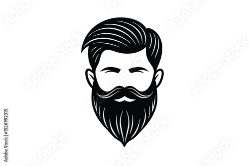 Black and White Illustration of Man with Beard and Stylish Haircut