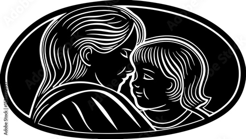 Artistic vector illustration of a mother and child sharing a joyful moment, showcasing love and intimacy in a detailed design