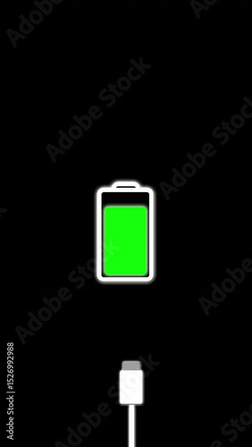 vertical animation of digital battery indicator when charging with black background
