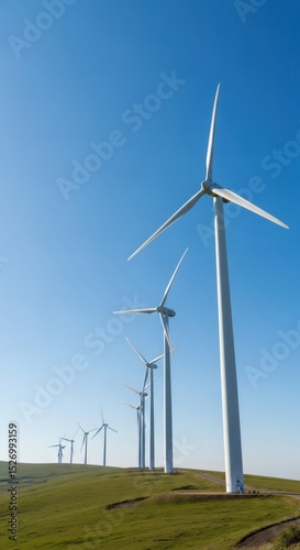 Wallpaper Mural Wind turbines on a green hill under a clear blue sky. Renewable energy concept for sustainable power generation. Torontodigital.ca