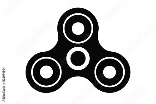 Black Fidget Spinner Icon on White Background with Smooth, Rounded Triangular Design
