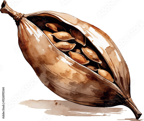Watercolor seed pod vector. Natural botanical detail with organic tones and clean style.