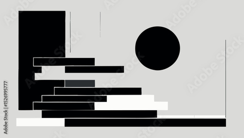 Stacked monochrome shapes. Bold minimalist vector with black and white contrast and asymmetry.