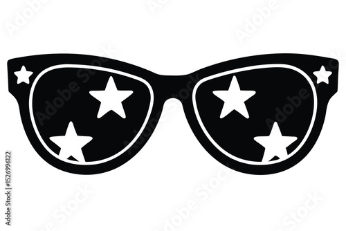 Black sunglasses with reflected white stars illustration, retro glasses icon and design