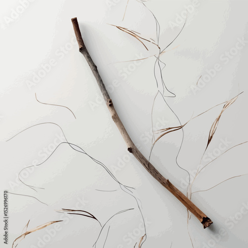 Minimal dried twig vector. Watercolor botanical element with soft neutral tones.