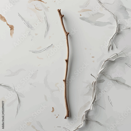 Minimal dried twig vector. Watercolor botanical element with soft neutral tones.