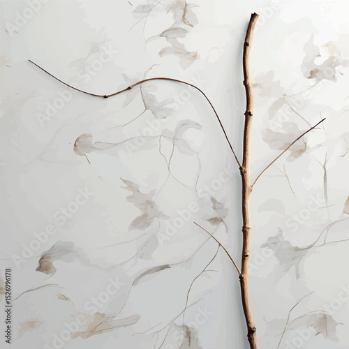 Minimal dried twig vector. Watercolor botanical element with soft neutral tones.