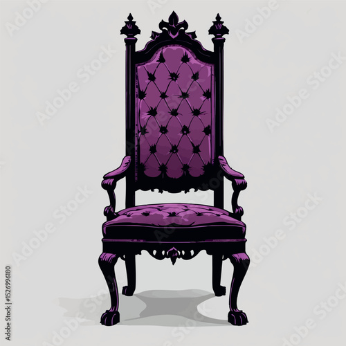 Gothic chair vector. Dramatic antique furniture with royal detailing.