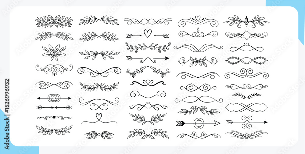 Fototapeta premium Elegant hand drawn decorative flourishes and dividers collection in a variety of artistic styles