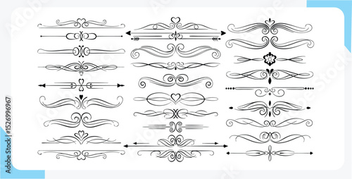 Elegant set of decorative flourishes and dividers in black and white vector graphics