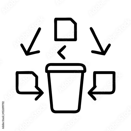Trash separation with arrows indicating recycling process  