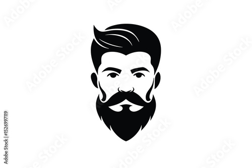 Detailed Black and White Illustration of a Stylish Man's Face with a Beard