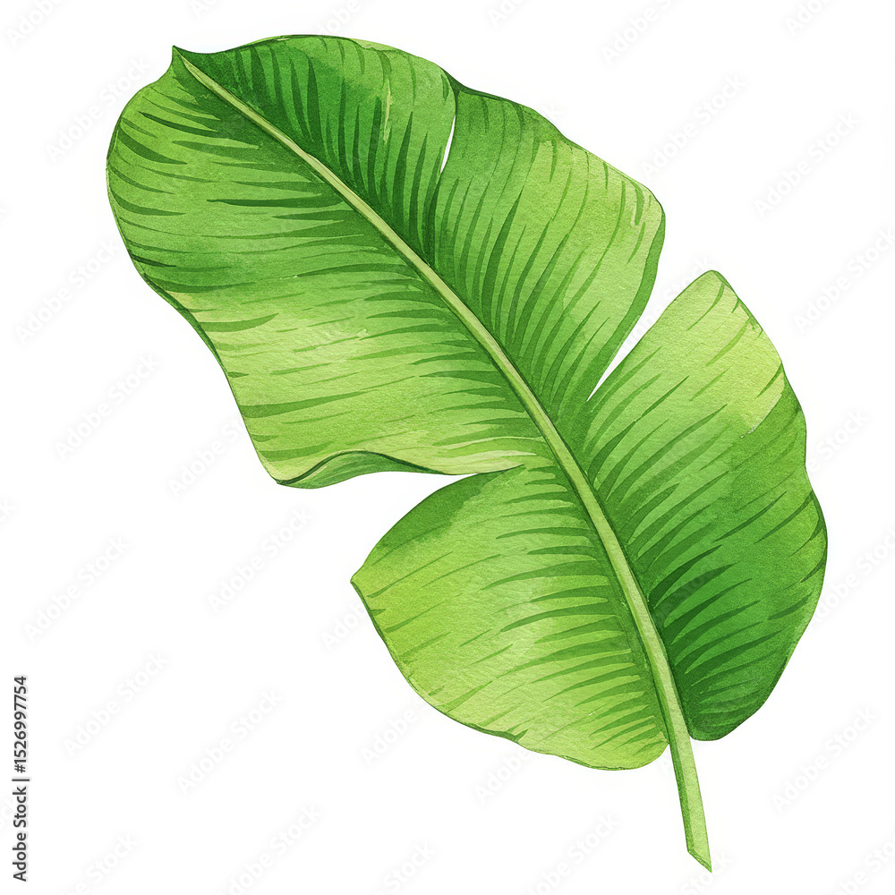 Fototapeta premium Watercolor illustration of a vibrant green leaf against a white background