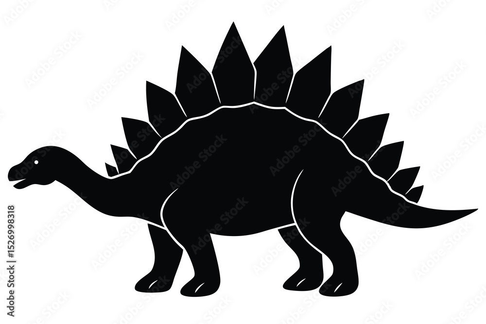 Naklejka premium Isolated Black and White Stegosaurus Dinosaur with Back Plates and Spiked Tail