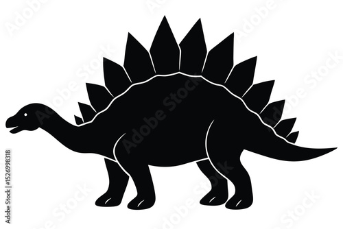 Isolated Black and White Stegosaurus Dinosaur with Back Plates and Spiked Tail
