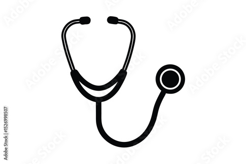 Minimalist Black and White Stethoscope Isolated on White Background, Medical Tool Illustration