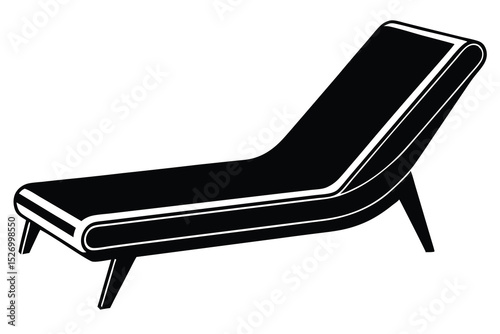 Minimalist Black Chaise Lounge Illustration Modern Furniture Design with Clean Lines on White