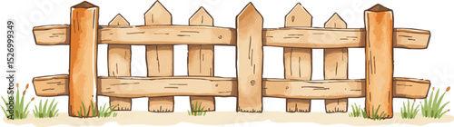Watercolor vector illustration of a fence.