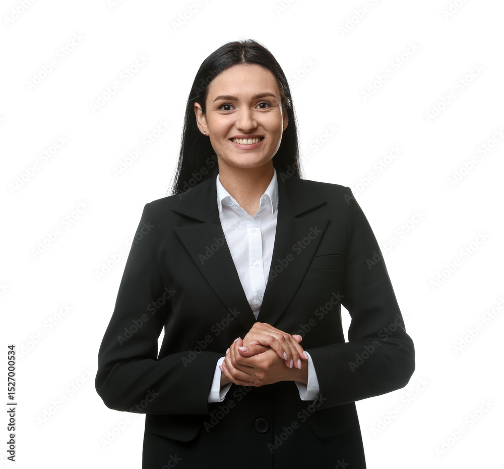 Confident business woman in suit on white background Confident business woman in suit on white background
