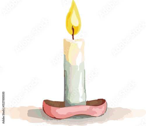 Watercolor vector illustration of a burning candle.