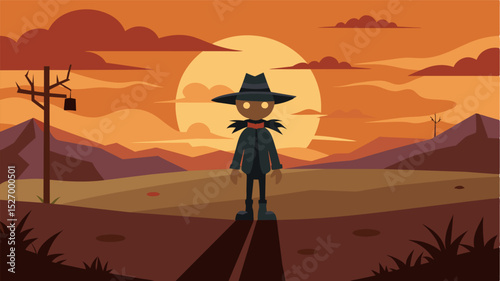 Against a backdrop of desolation the scarecrow seemed to be the only constant a reminder of the futility of relying on outdated techniques in an everchanging world.. Vector illustration