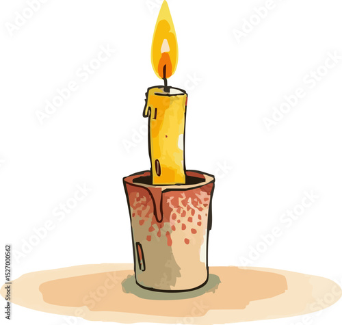 Watercolor vector illustration of a burning candle.