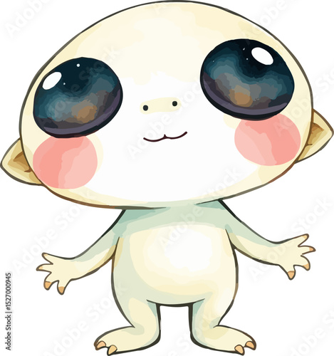 Watercolor vector illustration of cute alien.