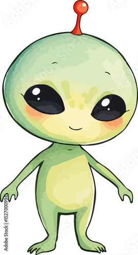 Watercolor vector illustration of cute alien.