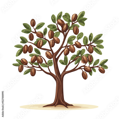 2D flat A Pecan Tree illustration vector, isolated on a white background.